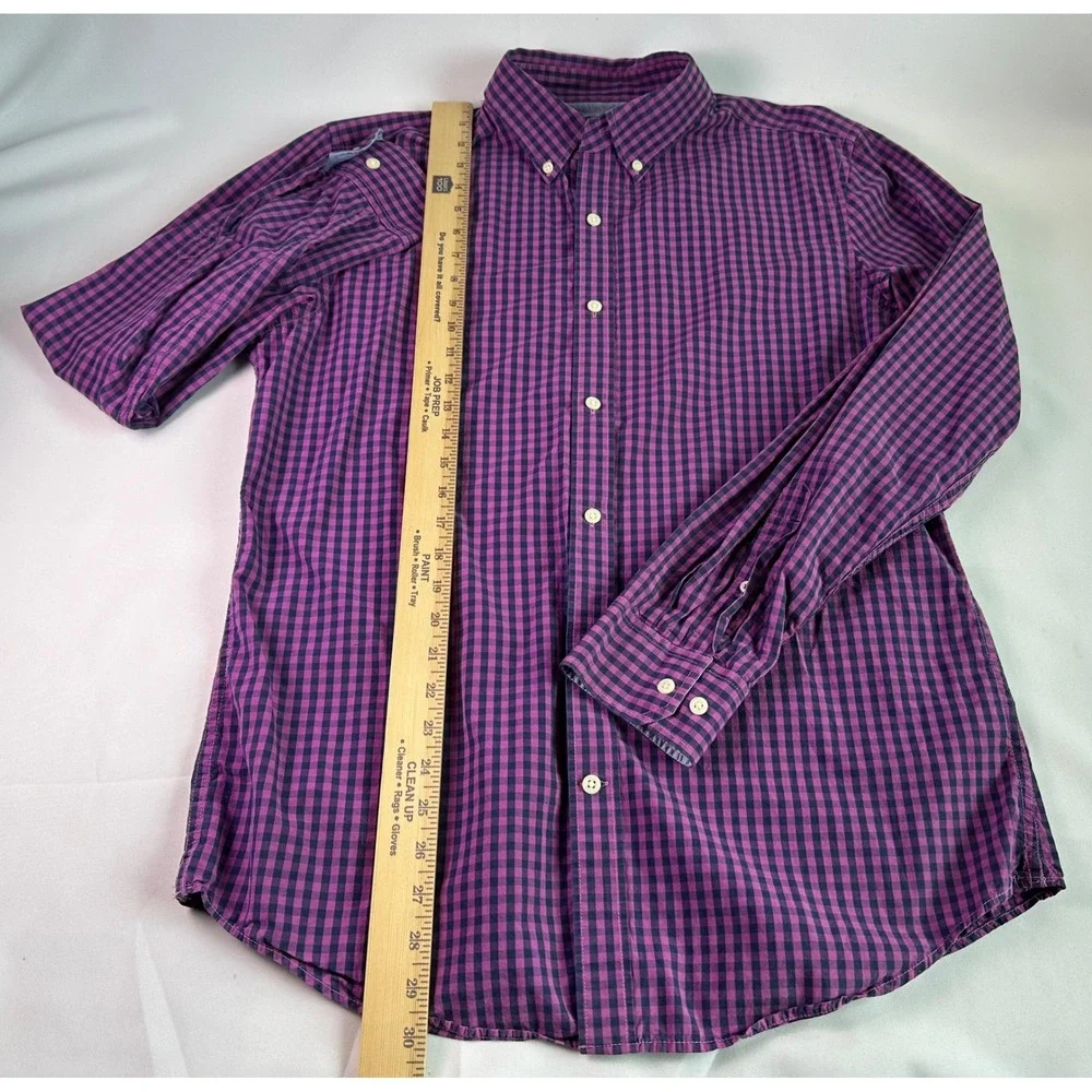 Banana Republic Purple Gingham Soft Wash Tailored Slim Fit Button Down Men Large